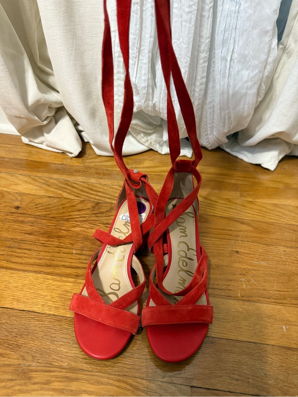 Sam Edelman Red Lace-Up Suede Sandals